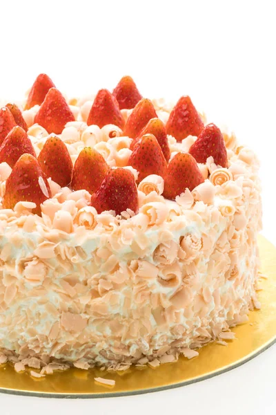 Tort waniliowy deser z truskawkami na górze — Zdjęcie stockowe