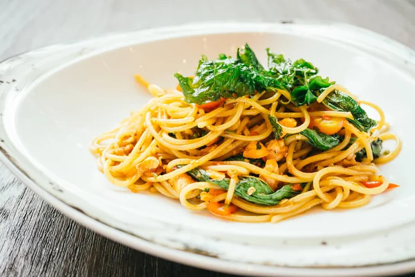 Spicy spaghetti and pasta with salmon — Stock Photo, Image