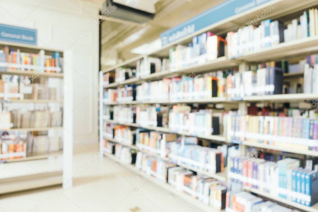 Abstract blur and defocused bookshelf in library