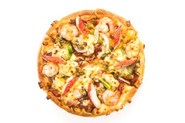 Deniz ürünleri pizza ahşap tepsi