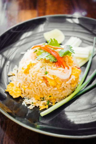 Fried rice with prawn on top — Stock Photo, Image