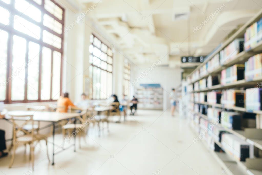 Abstract blur and defocused bookshelf in library