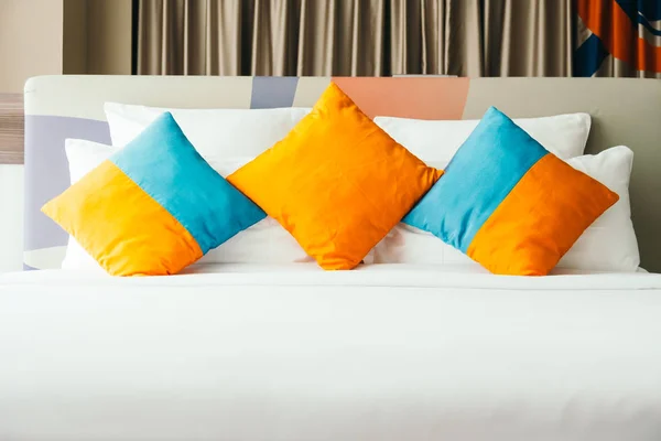 Pillows on bed decoration interior of bedroom — Stock Photo, Image