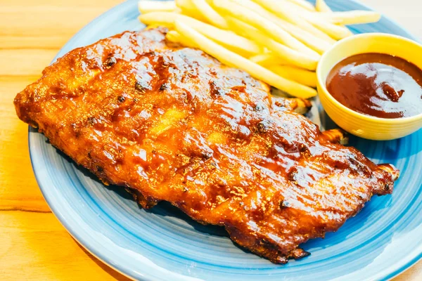 Grilled Bbq or Barbecue rib with french fries — Stock Photo, Image
