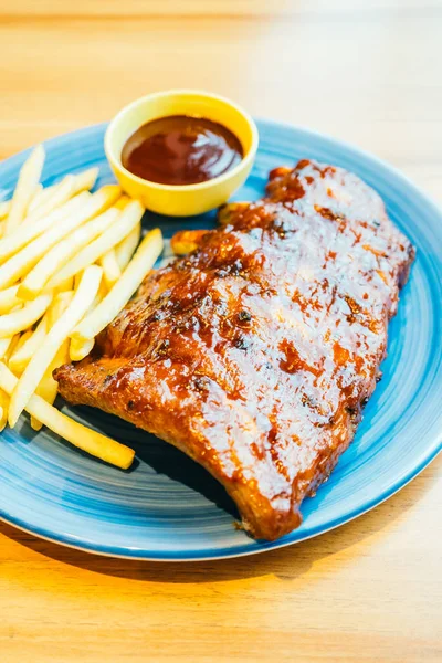 Grilled Bbq or Barbecue rib with french fries — Stock Photo, Image