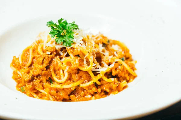 Spaghetti or pasta bolognese in white plate — Stock Photo, Image