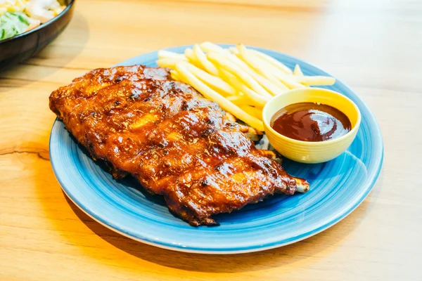 Grilled Bbq or Barbecue rib with french fries — Stock Photo, Image