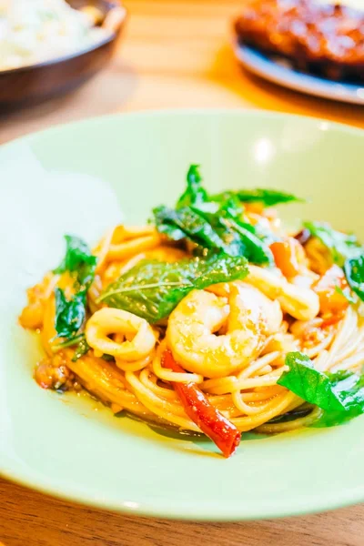 Spaghetti or pasta spicy seafood — Stock Photo, Image