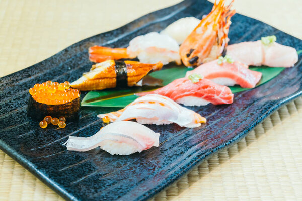 Raw and fresh salmon tuna shrimp and other sushi