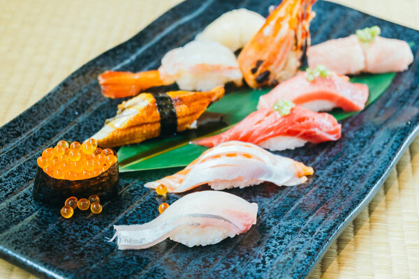 Raw and fresh salmon tuna shrimp and other sushi