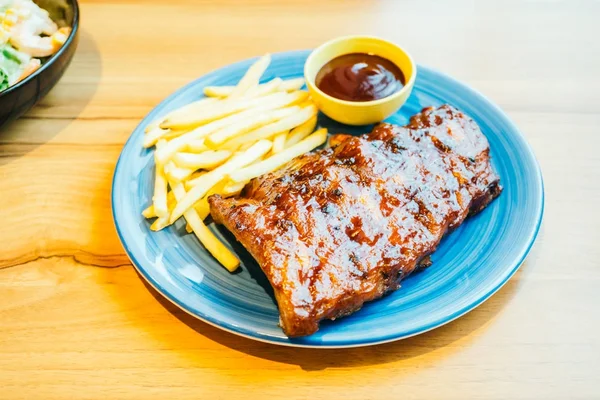 Grilled Bbq or Barbecue rib with french fries — Stock Photo, Image