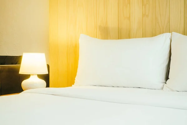 White pillow on bed — Stock Photo, Image