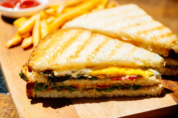 Club sandwich with french fries — Stock Photo, Image