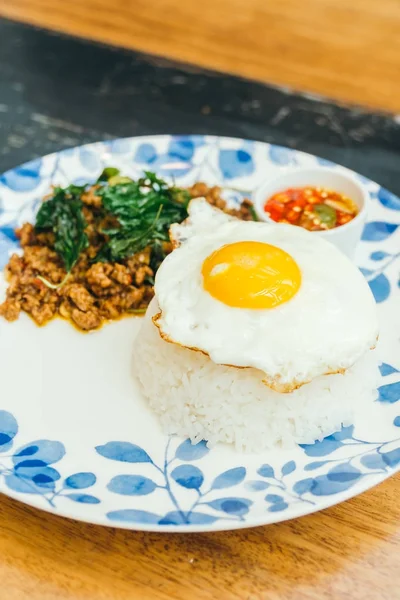 Spicy pork with basil leaf and rice — Stock Photo, Image