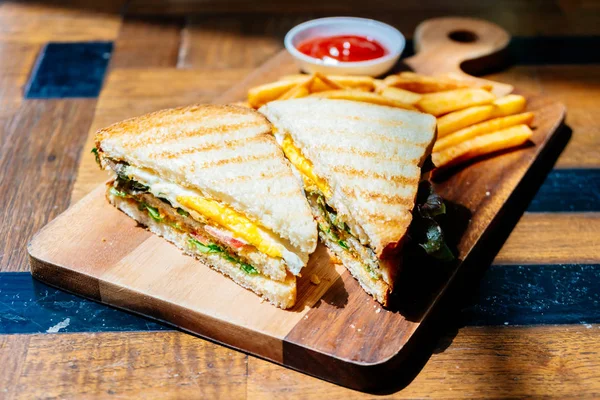 Club sandwich with french fries — Stock Photo, Image