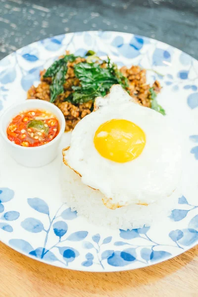 Spicy pork with basil leaf and rice — Stock Photo, Image