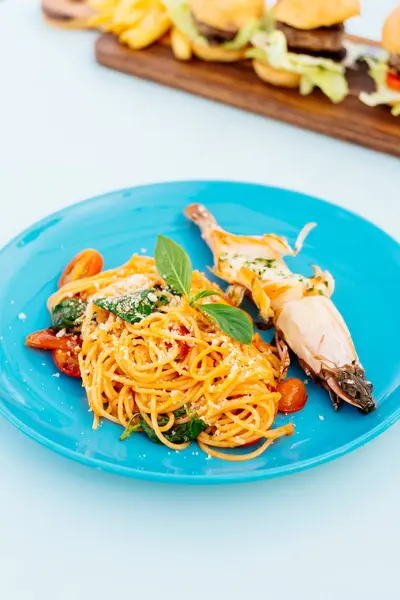 Spaghettis Pâtes Crevette Style Culinaire Italien — Photo