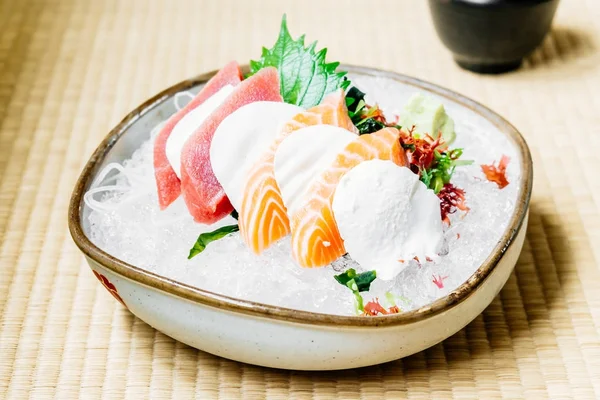 Rauwe Verse Sashimi Set Met Zalm Tonijn Vlees Kaas Japans — Stockfoto