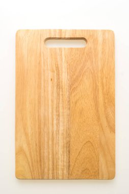 Kahverengi ahşap doğrama ve beyaz arka plan üzerinde izole kesme tahtası