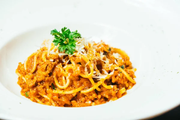 Spaghetti or pasta bolognese in white plate — Stock Photo, Image