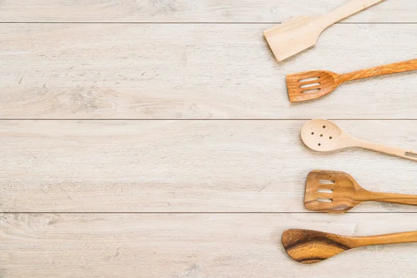 Wood Utensils Kitchen Ware Wooden Table Copy Space Vintage Filter — Stock Photo, Image