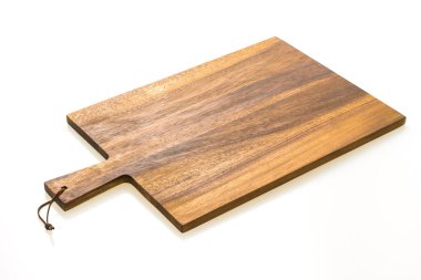 Kahverengi ahşap doğrama ve beyaz arka plan üzerinde izole kesme tahtası