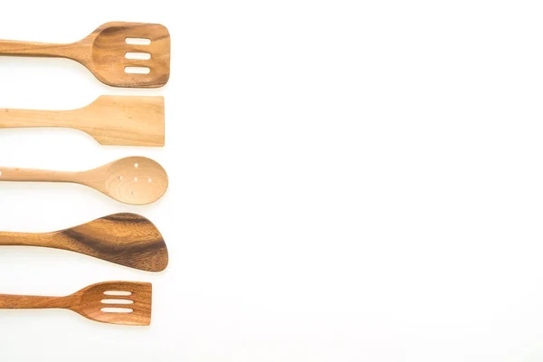 Utensili Legno Articoli Cucina Isolati Sfondo Bianco — Foto Stock