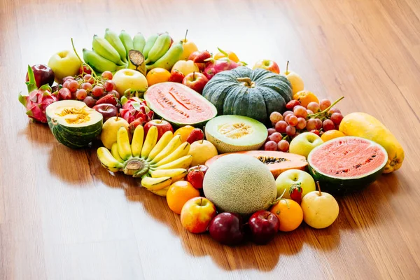 Assorted Mixed Fruits Wooden Background Copy Space Healthy Food Concept — Stock Photo, Image