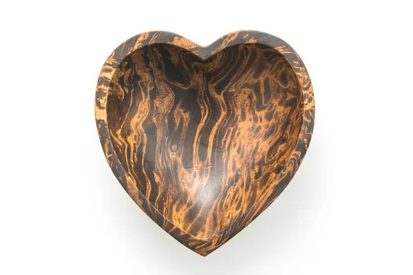 Dřevěné Mísy Tvarem Srdce Izolovaných Bílém Pozadí — Stock fotografie