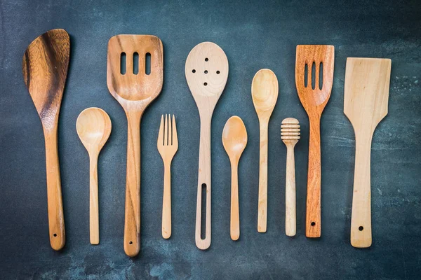 Utensílios Cozinha Com Espaço Cópia Fundo Pedra Preta — Fotografia de Stock