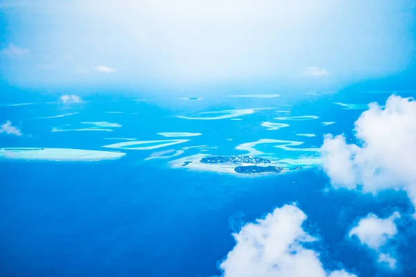Аерофотозйомка Красивих Тропічних Мальдів Острів Море Збільшення Кольору Обробка — стокове фото