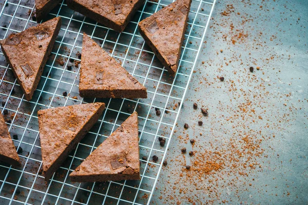 Sweet Dessert Chocolate Brownies Black Stone Background — Stock Photo, Image