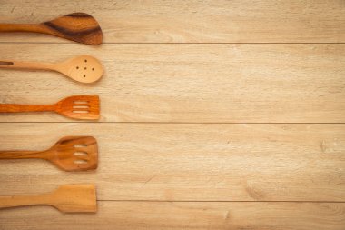 Ahşap mutfak eşyaları ya da mutfak gereçleri kopya alanı - Vintage filtre ahşap tablo