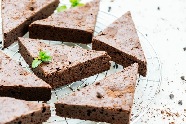 Sweet Dessert Chocolate Brownies White Stone Background — Stock Photo, Image