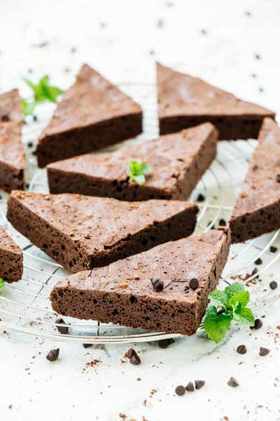 Sweet Dessert Chocolate Brownies White Stone Background — Stock Photo, Image