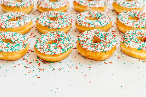 Donuts White Chocolate Cream Sprinkles Sugar Top Unhealthy Food Style — Stock Photo, Image