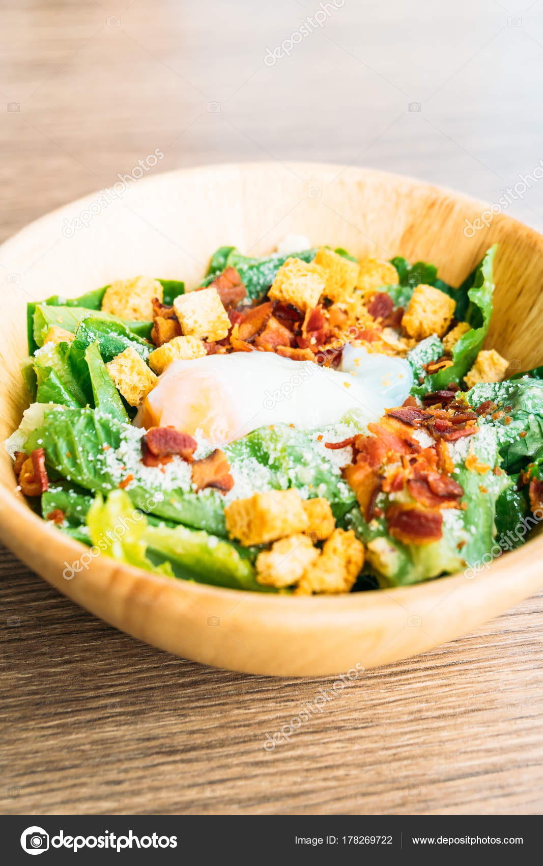Caesar Vegetable Salad Wooden Bowl Healthy Food Style Stock Photo Caesar Vegetable Salad In Wooden Bowl Healthy Food Style Photo By Mrsiraphol