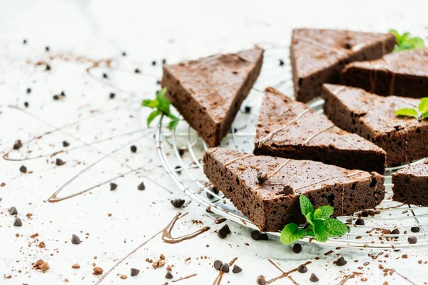 Sweet Dessert Chocolate Brownies White Stone Background — Stock Photo, Image