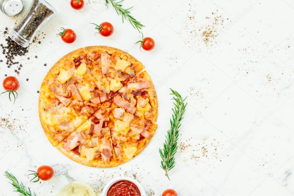 Hawaiian pizza with pineapple and ham - Unhealthy food style