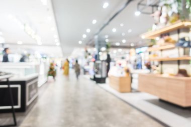 Arkaplan için mağaza içindeki soyut bulanıklık ve odaklanmış alışveriş merkezleri