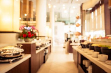 Soyut bulanıklık ve ufuk kahvaltı büfesi otel Restoran iç arka plan - Vintage filtre için