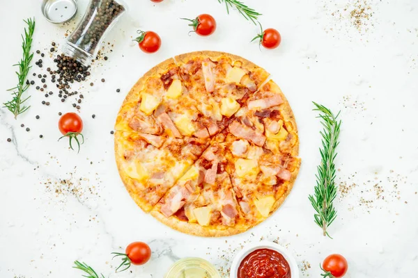 Hawaiian pizza with pineapple and ham - Unhealthy food style