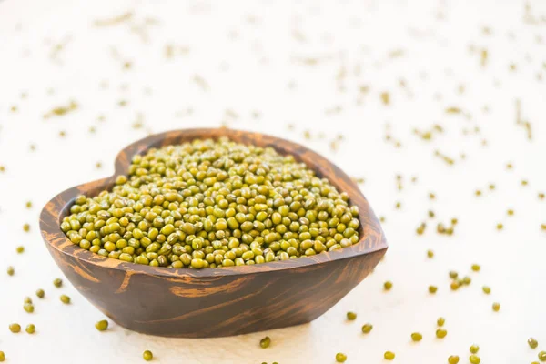 Feijão Verde Tigela Madeira Estilo Conceito Comida Saudável Nutritiva — Fotografia de Stock