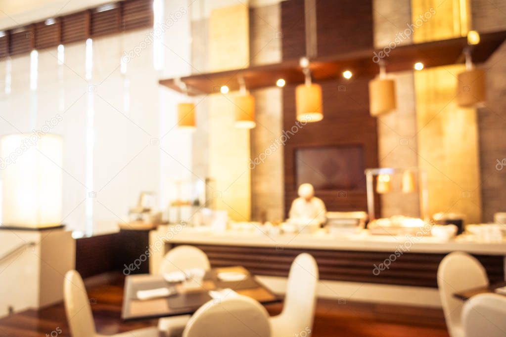 Abstract blur and defocused breakfast buffet at hotel restaurant interior for background - Vintage Filter