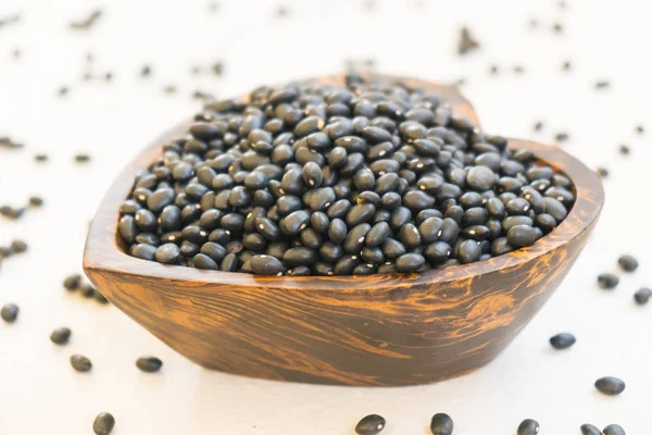 Black Beans Wooden Bowl Healthy Nutrition Food Concept — Stock Photo, Image