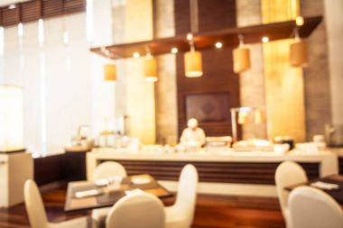 Soyut bulanıklık ve ufuk kahvaltı büfesi otel Restoran iç arka plan - Vintage filtre için