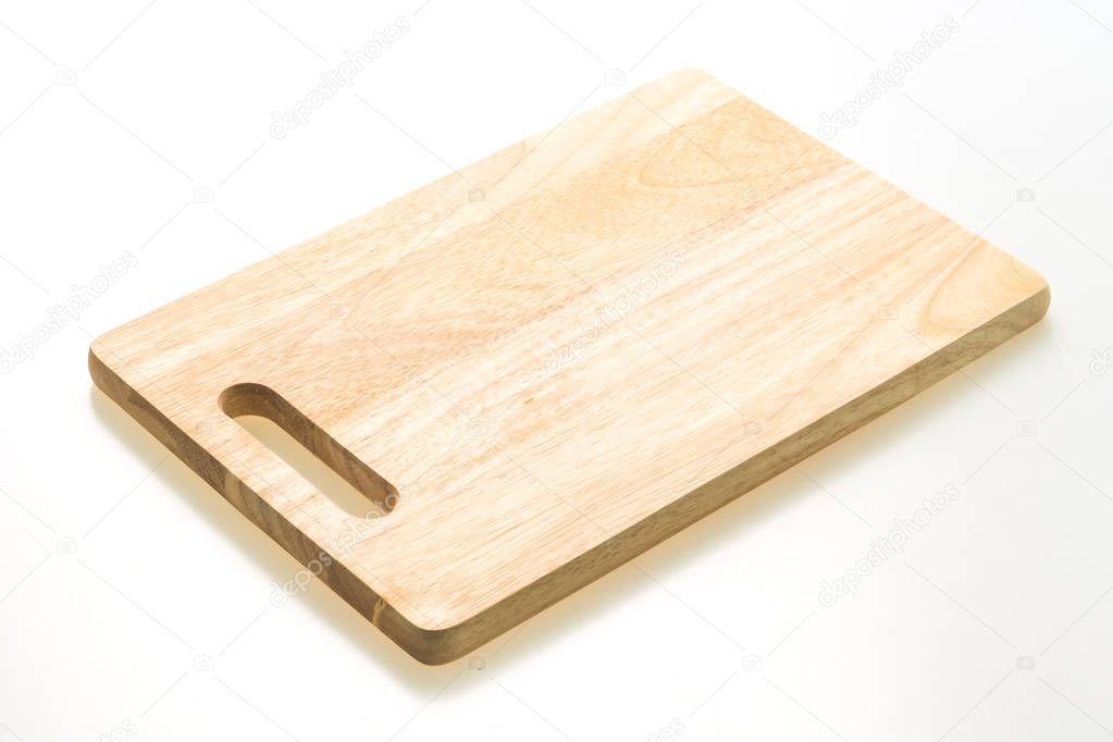 Brown wooden chopping and cutting board isolated on white background