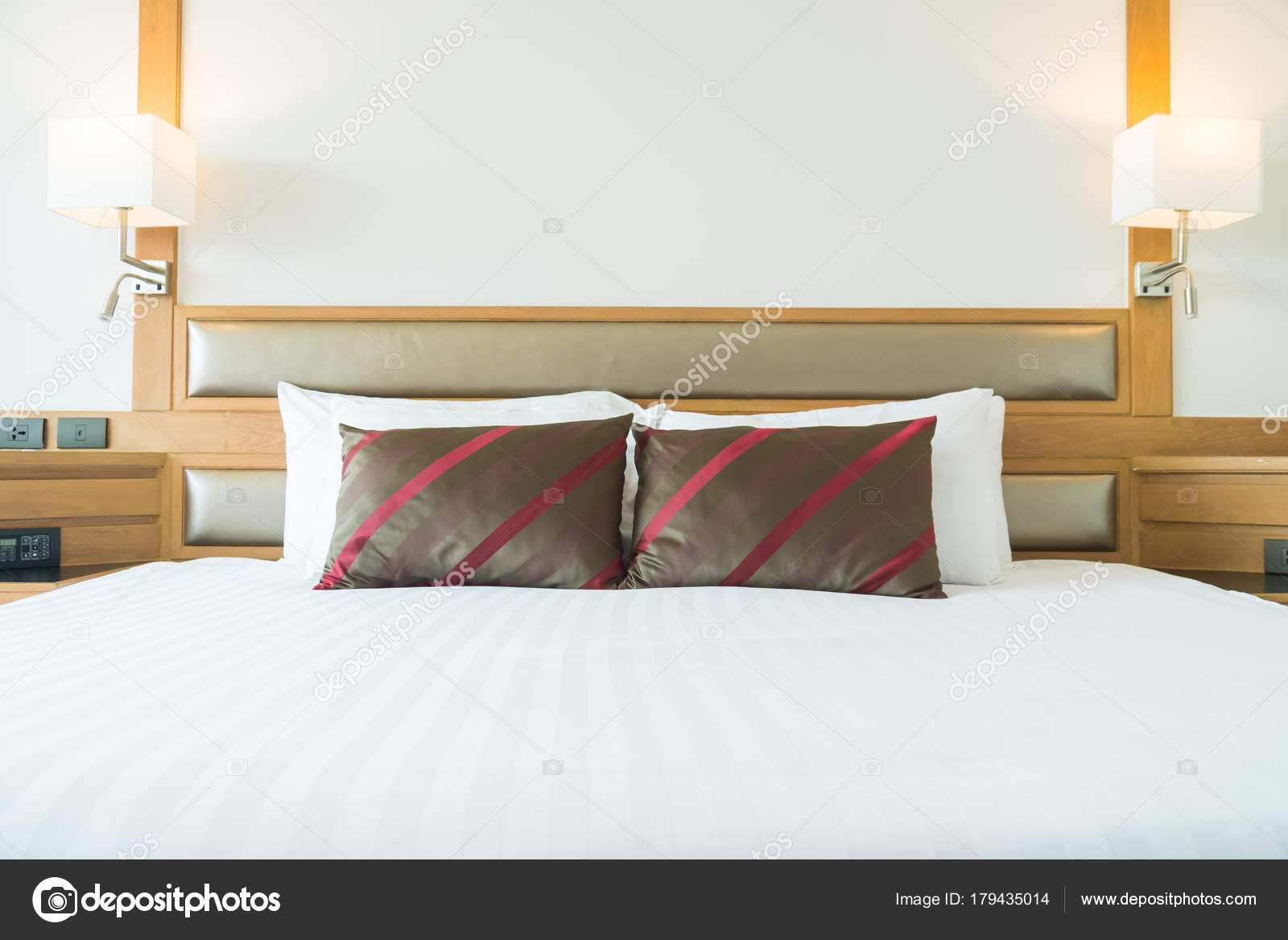 Comfortable Pillow Bed Decoration Bedroom Interior Stock Photo