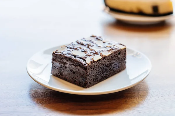 Dolce Dessert Con Torta Brownies Cioccolato — Foto Stock