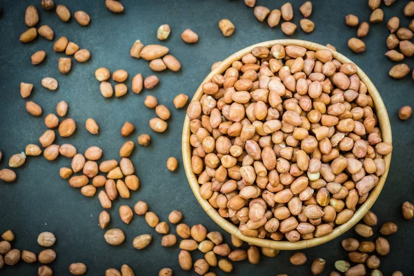 Amendoim Tigela Madeira Conceito Comida Saudável — Fotografia de Stock